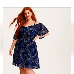 Torrid 4x Blue Cold Shoulder Mini Skater Dress